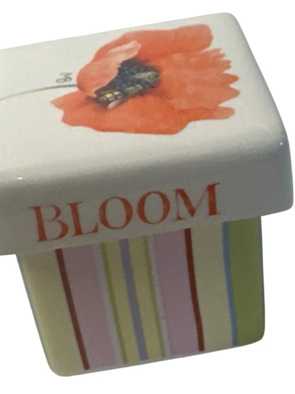 Marjolein Bastin Ceramic Trinket Box Poppy Flower Stripes Bloom/Bold Small Decor